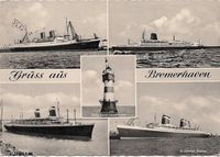 Bremerhaven 5 Bilder-mitte Turm sonst 4 Schiffe-1959